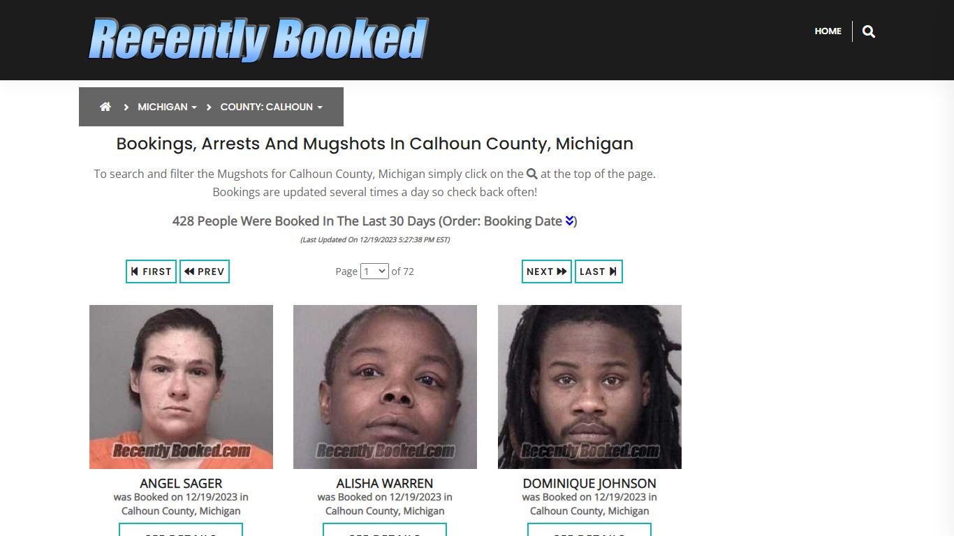 Bookings, Arrests and Mugshots in Calhoun County, Michigan